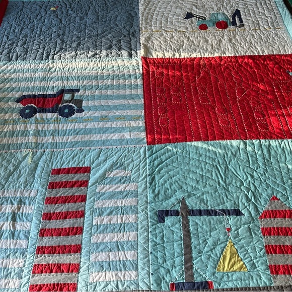 NOT FOR SALE Pottery Barn Queen Quilt Throw Blanket Trucks - Picture 1 of 12